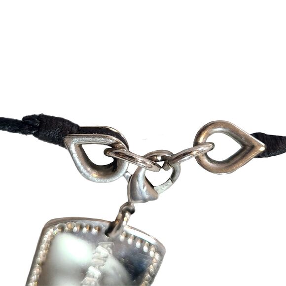 Dolce & Gabbana Silver & Rhinestone Dog Tag Pendant Leather Cord Necklace - Picture 5 of 6